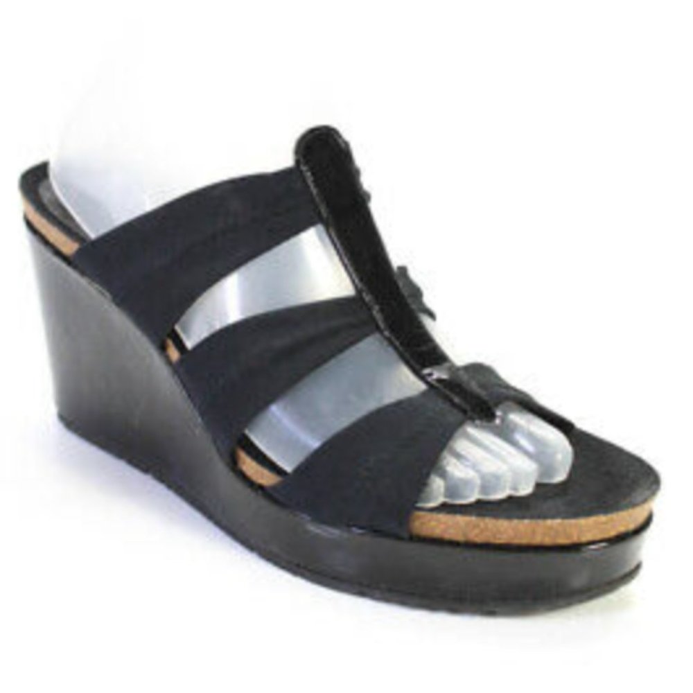 DONALD PLINER Belle Wedge Platform Sandals Black NEW 7.5 M